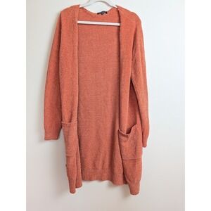 Simply‎ Southern Womens XL Coral Chenille Long Cardigan Open Front w/ Pockets